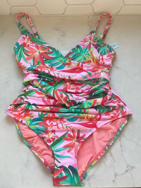 Everything But Water Other - Tropical Pink Floral One-Piece Swimsuit with Ruching - Sz 10